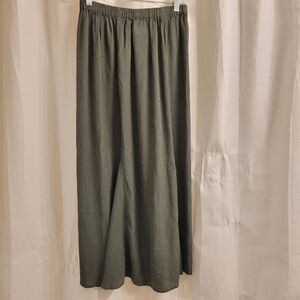 Flax Maxi Textured Skirt Small Green Elastic Waist Rayon Lightweight Boho Beachy